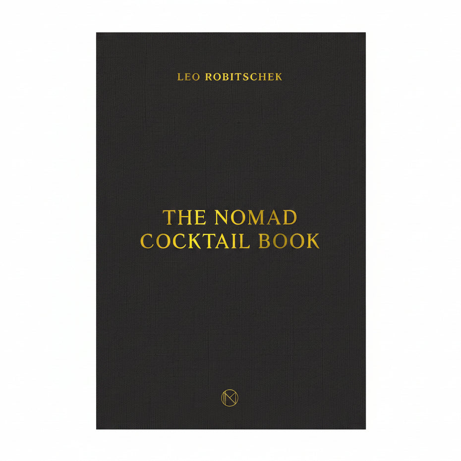 Book cover of 'The Nomad Cocktail Book' by Leo Robitschek with gold text on a black background.