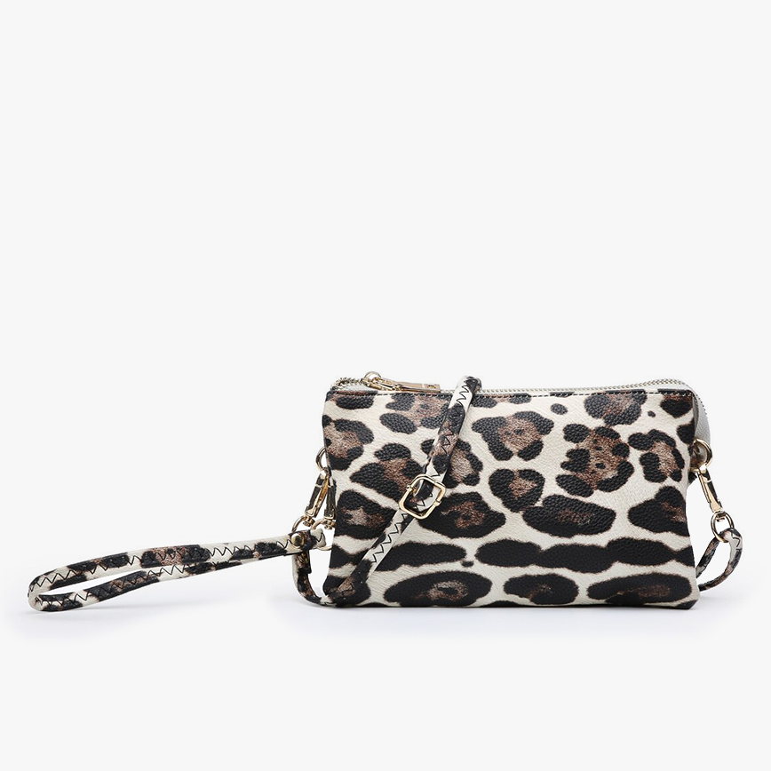 Leopard print handbag on a white background