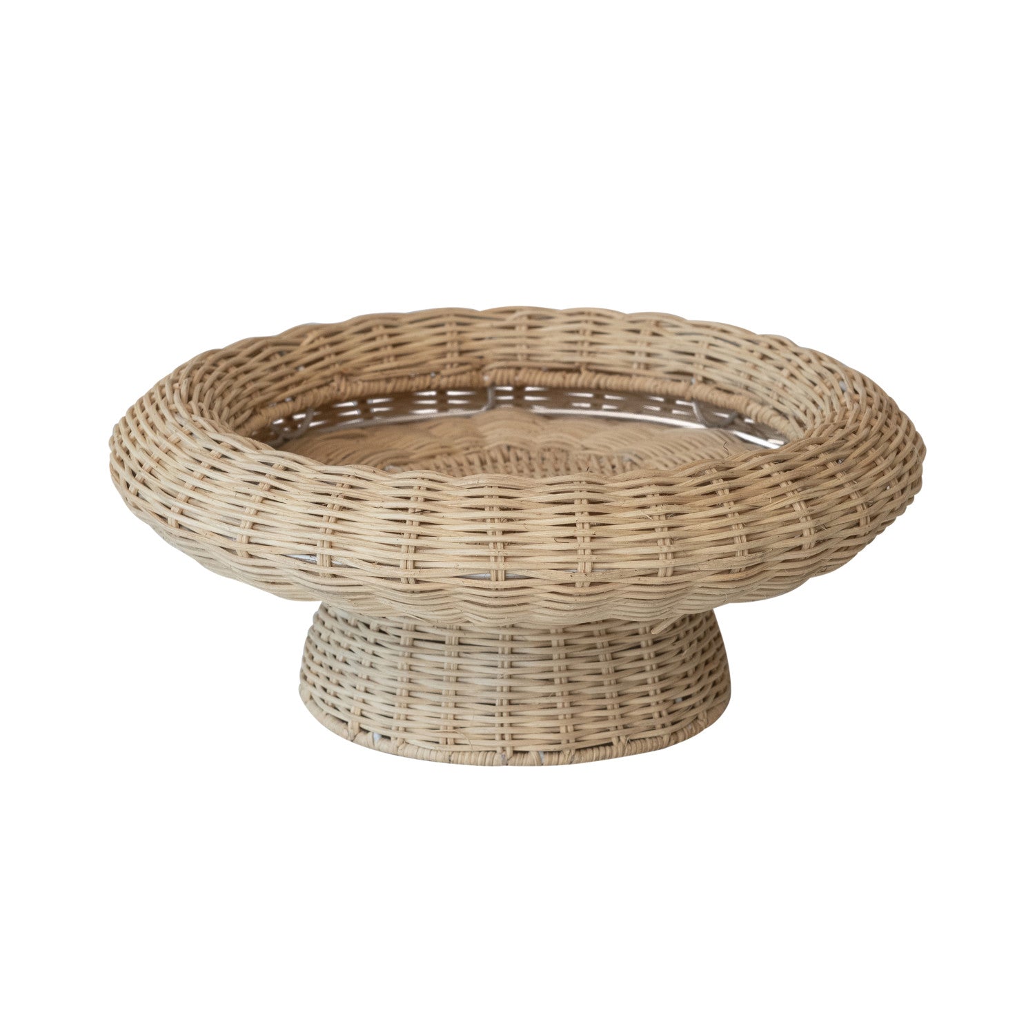 Decorative Hand-Woven Rattan Pedestal Bowl