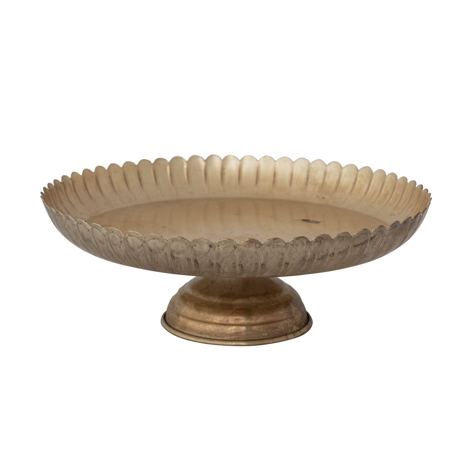 Metal Scalloped Pedestal, Antique Gold Finish