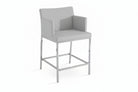 A modern high-back bar stool with dark grey upholstered seat and backrest, supported by a slim chrome metal frame, shown on a white background with a small text label at the bottom.