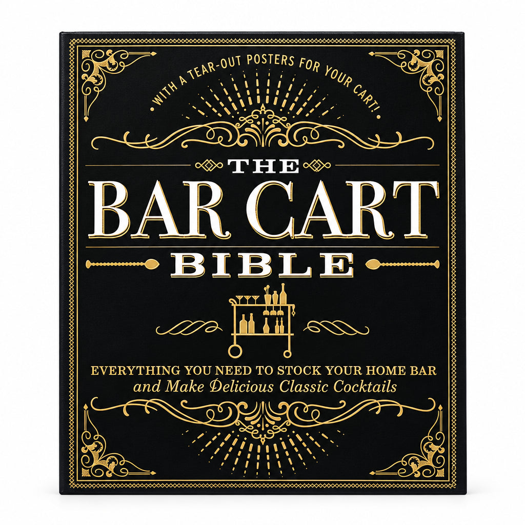 Book cover of 'The Bar Cart Bible' with decorative text and design elements.