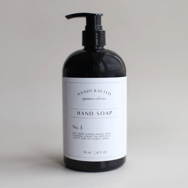 Hand soap bottle with pump on a neutral background