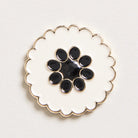 Decorative plate with black floral design on a white background