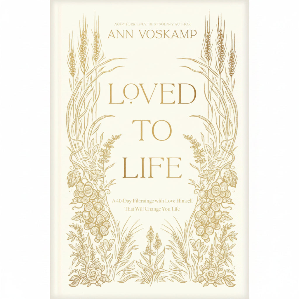 Book cover of 'Loved to Life' by Ann Voskamp with decorative gold design on a white background