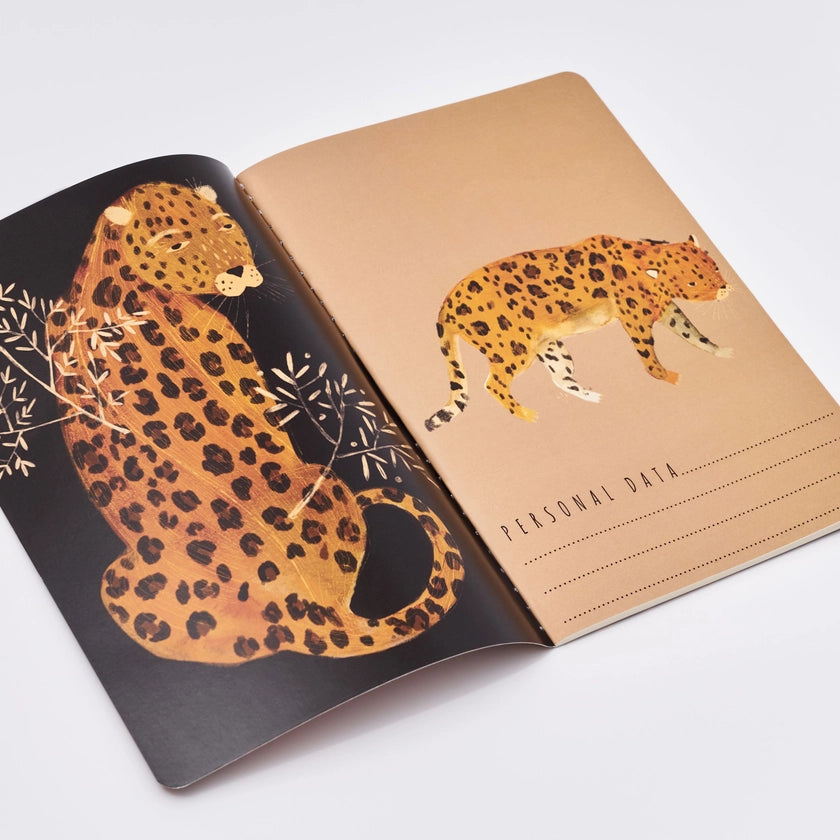 Leopard-themed passport with illustration on a white background