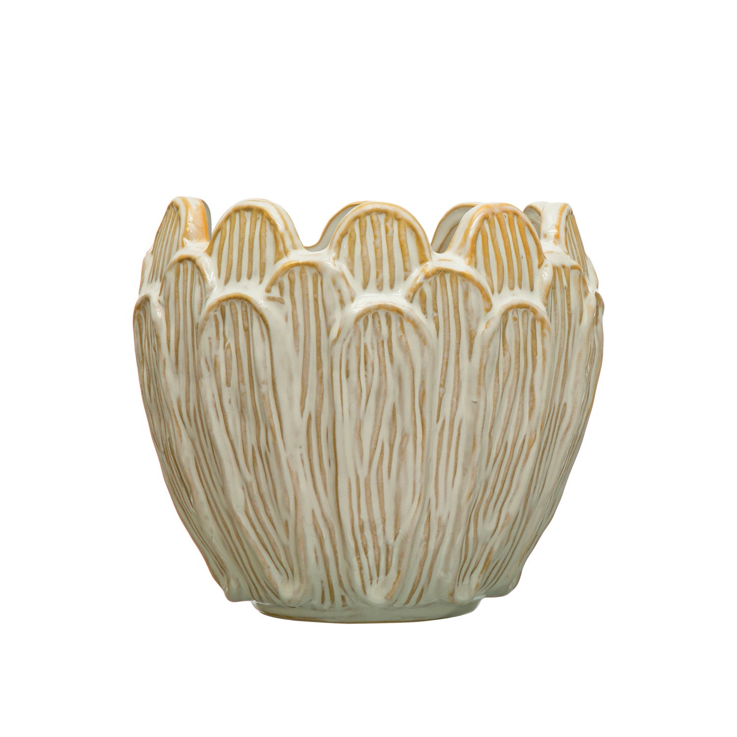 Debossed Stoneware Flower Shaped Planter