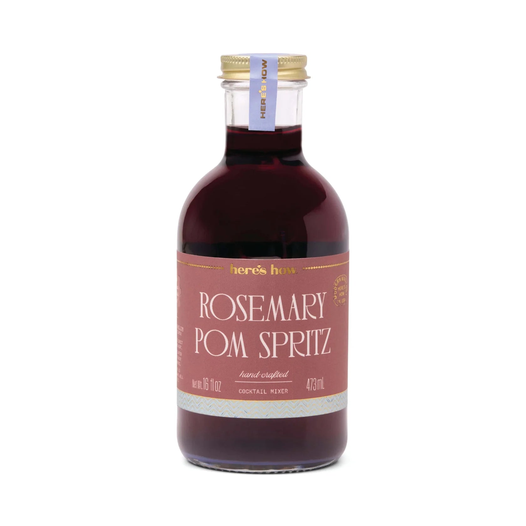 Bottle of Rosemary Pom Spritz cocktail mixer on a white background