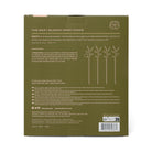 Back of a product packaging with text and illustrations on a green background