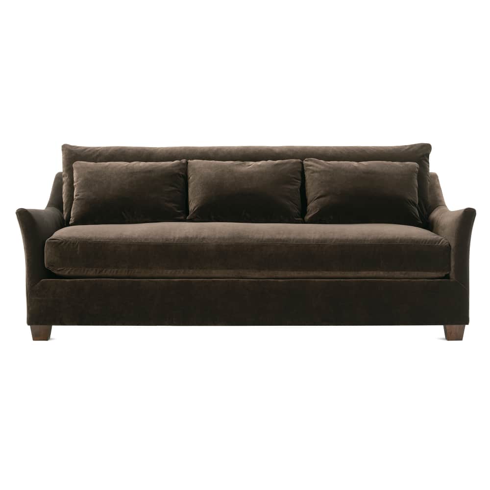 Brown sofa with three cushions on a white background