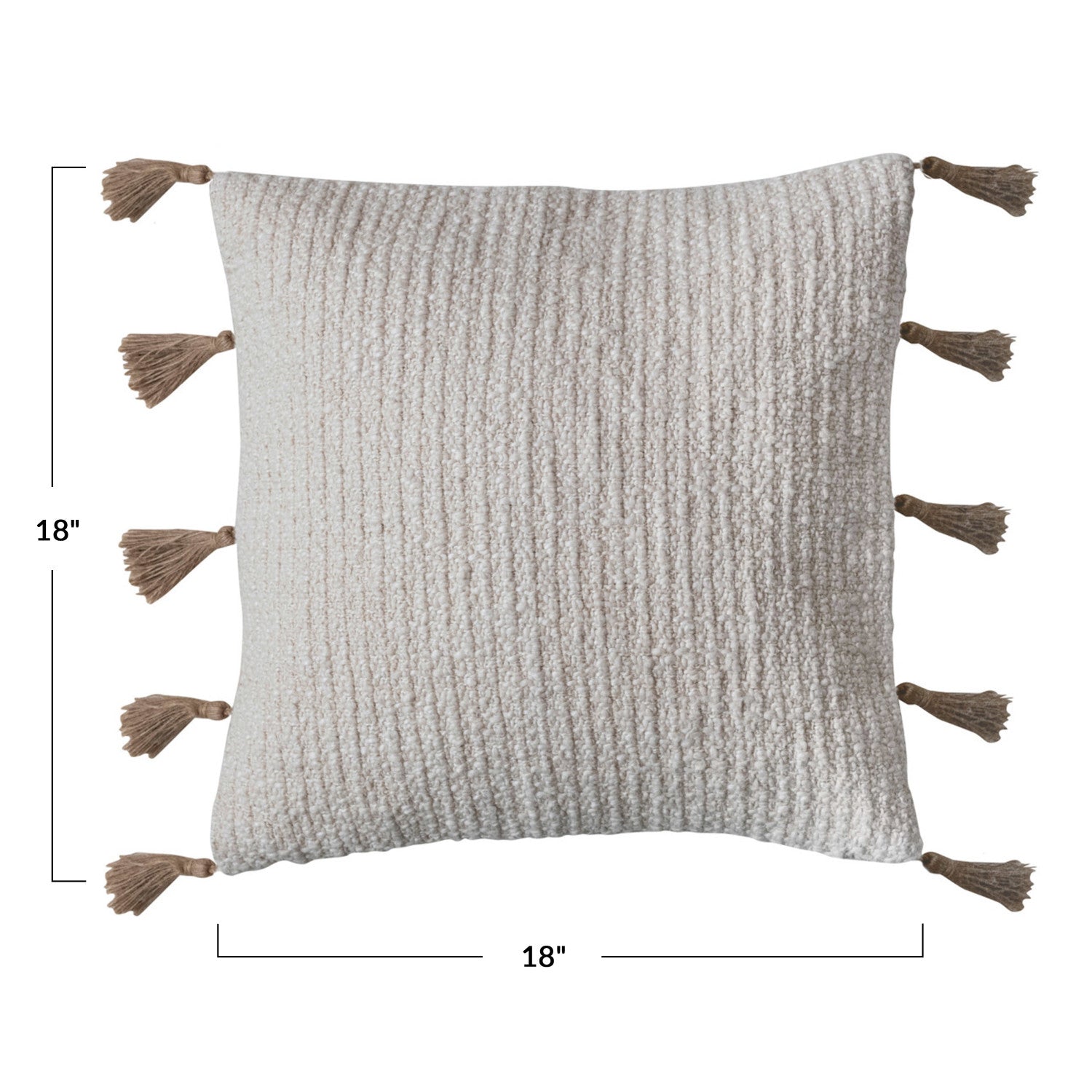 Textured pillow with tassels on a white background