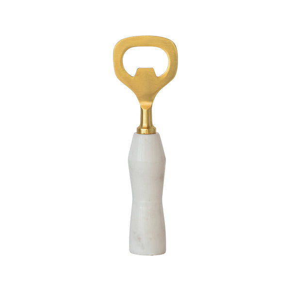 Stainless Steel & Marble Bottle Opener | Gold Finish & White