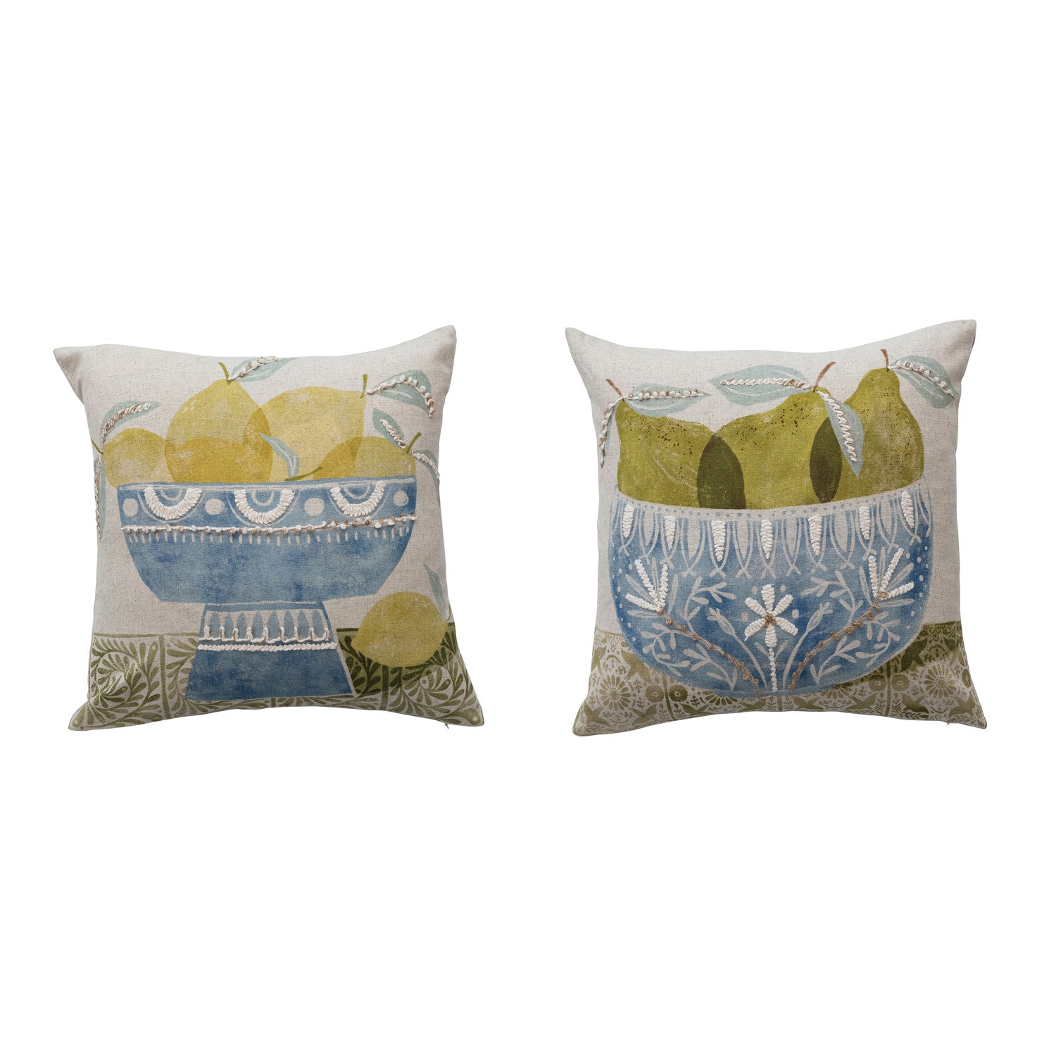 18" Square Cotton & Linen Printed Pillow, 2 Styles ©