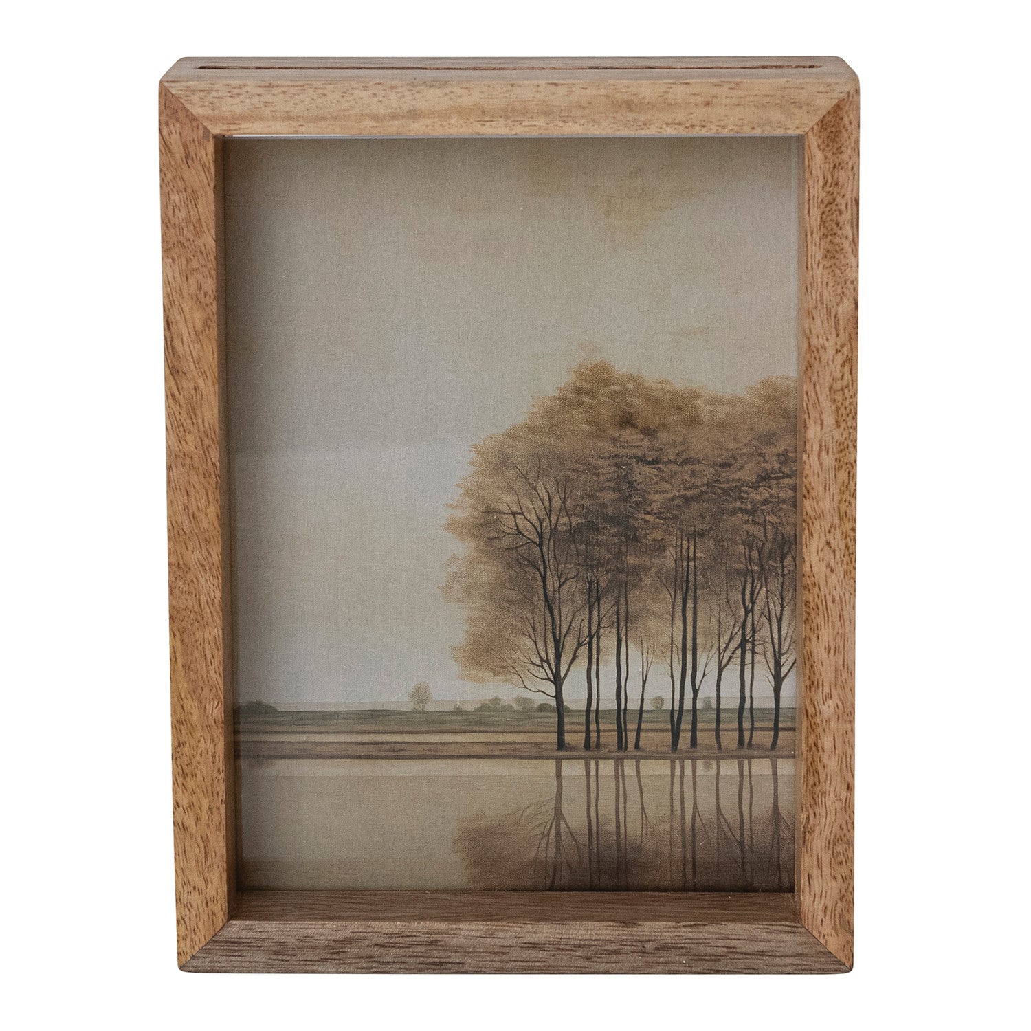 Mango Wood & Glass Floating Two-Sided Photo Frame, Natural (Holds 5" x 7" Photo)