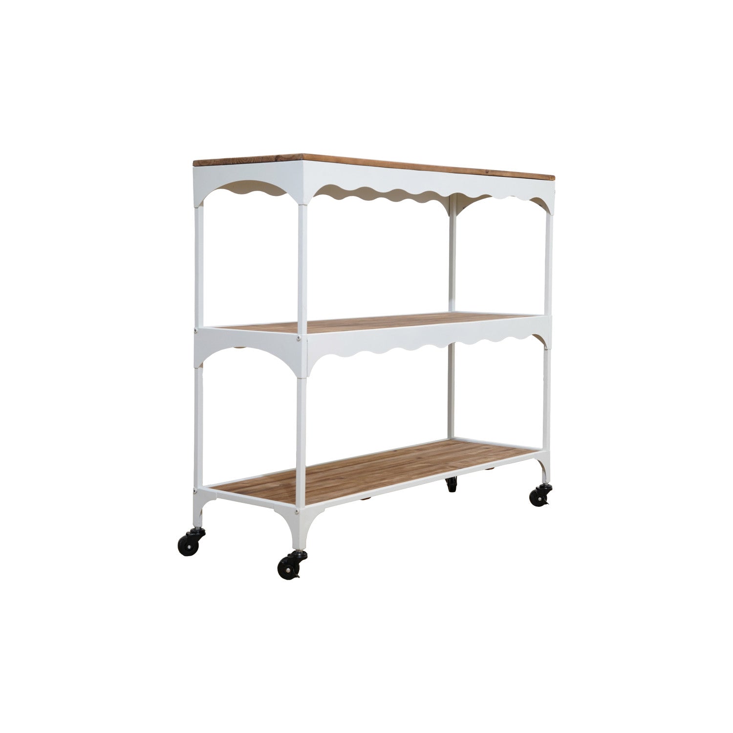 Metal & Wood 3-Tier Scalloped Cart on Casters, KD