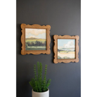 FurnishHere natural wood framed landscape acrylic paintings with beaded edge detail in shades of green and blue, 16x16 inches.