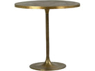 A round brass pub table with a single central pedestal stem and a flared circular base, shown against a plain white background.