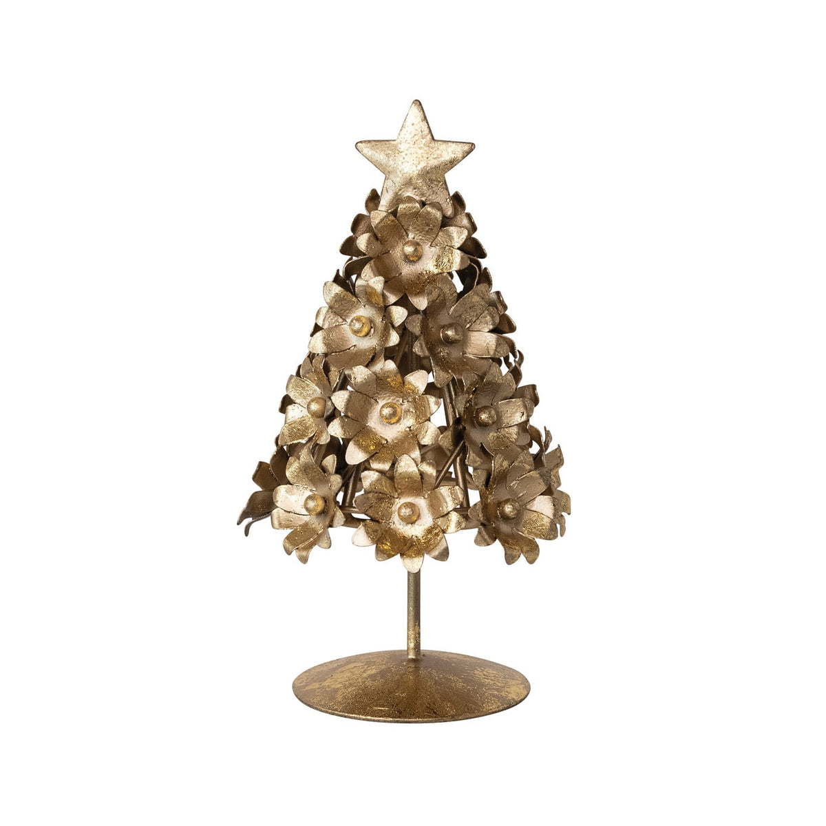 Metal Flowers Christmas Tree with Star, Gold Finish