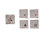 Woven Cotton Cocktail Napkins with Border Stitch, Set of 4 Tied with Cotton Tape