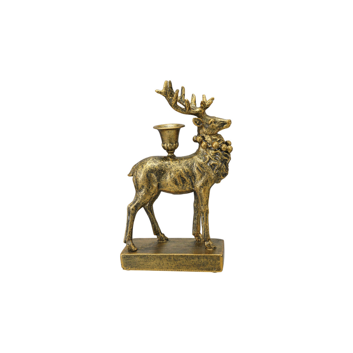 Resin Reindeer Shaped Taper Holder, Antique Gold Finish