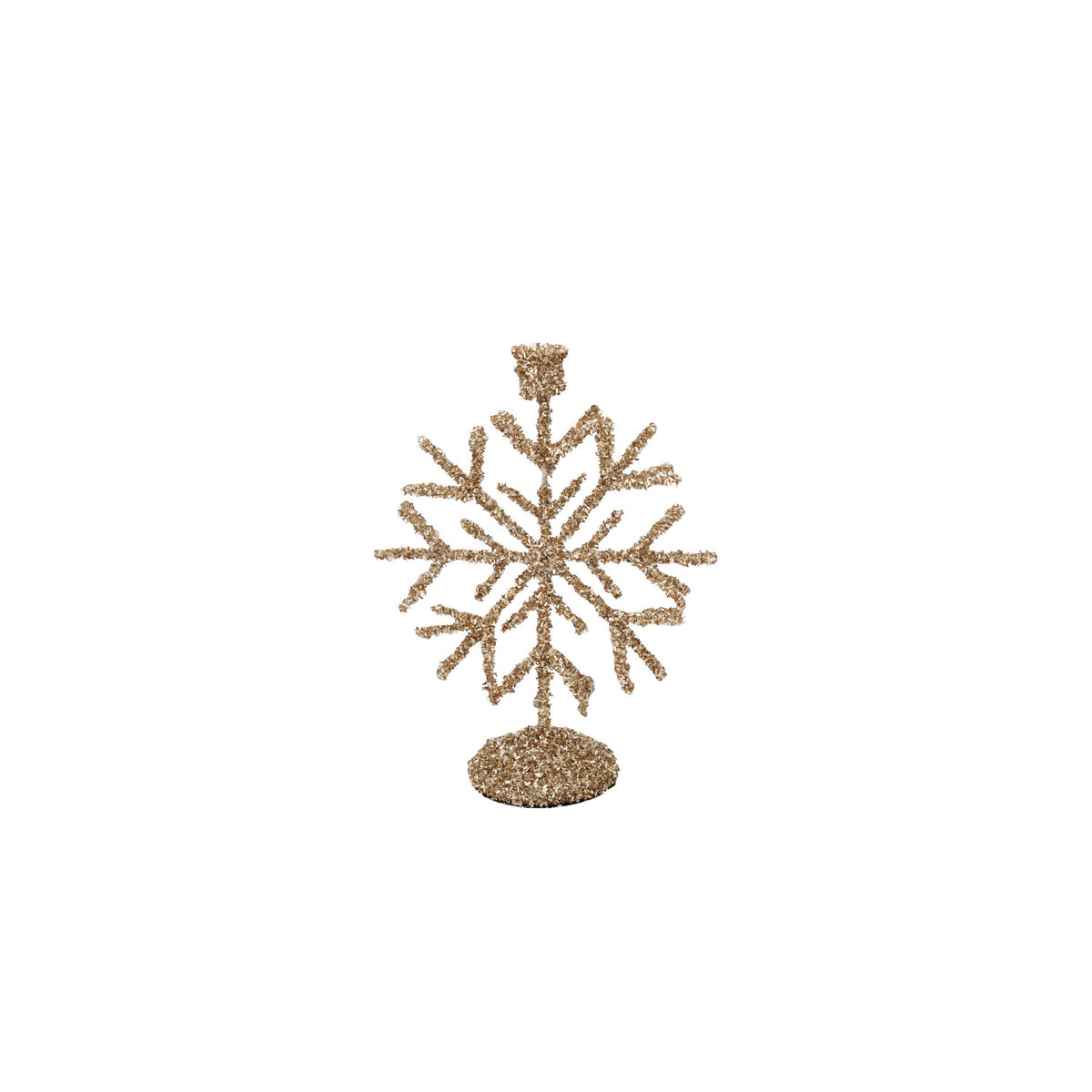 Metal Snowflake Shaped Taper Holder with Glitter