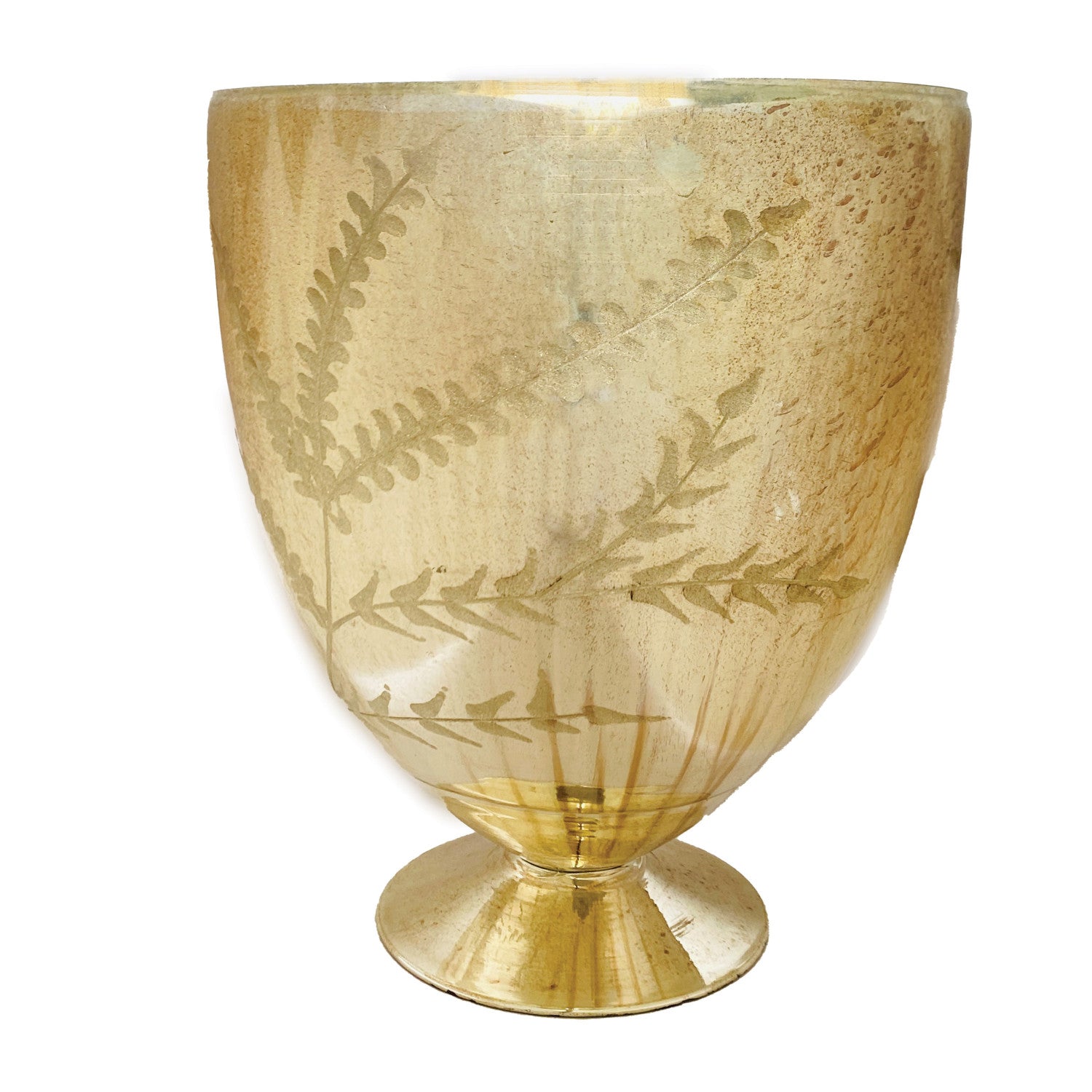 Etched Mercury Glass Footed Vase, Antique Silver Finish