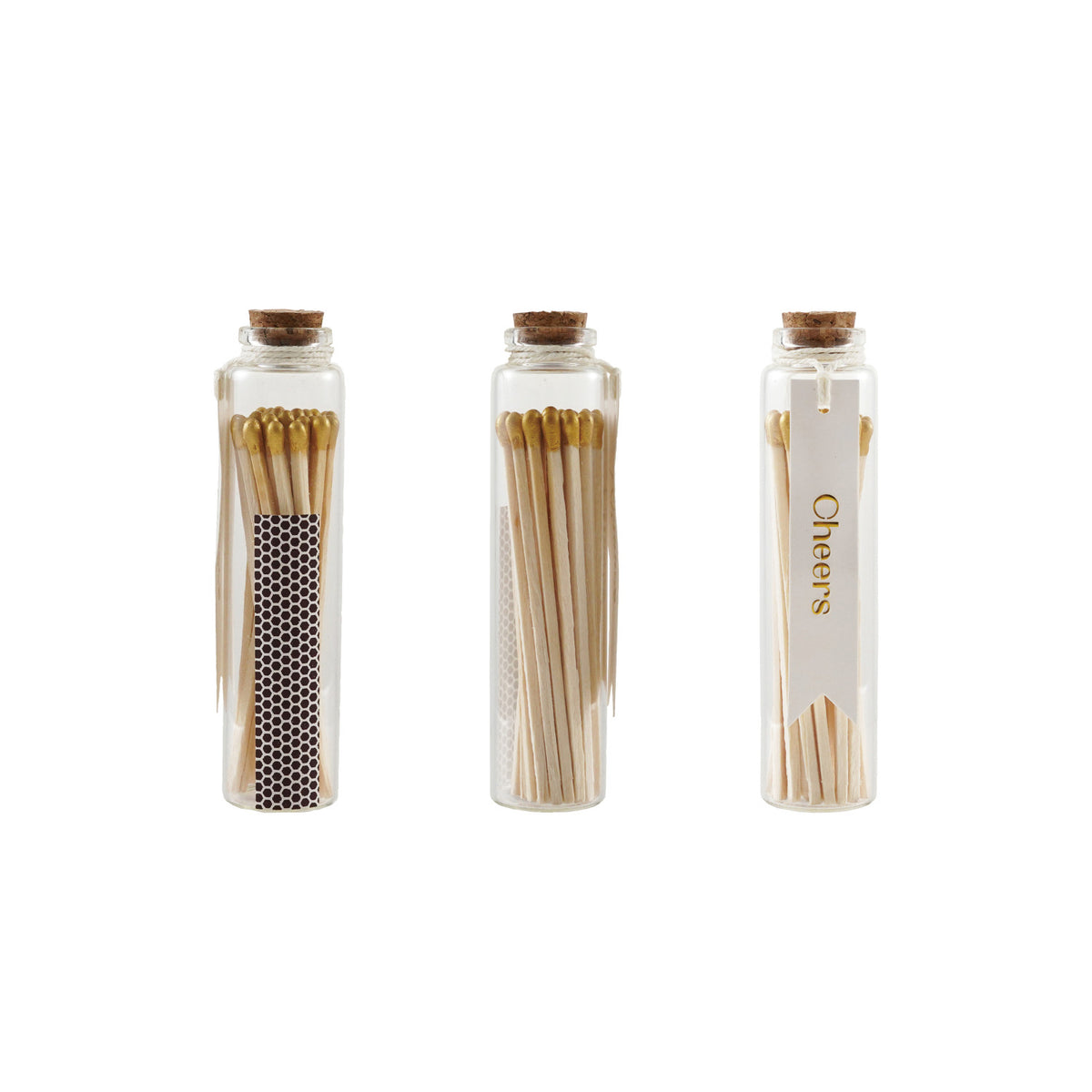 Glass Bottle Match Holder with Tag, Cork Stopper, 25 Safety Matches & Striker
